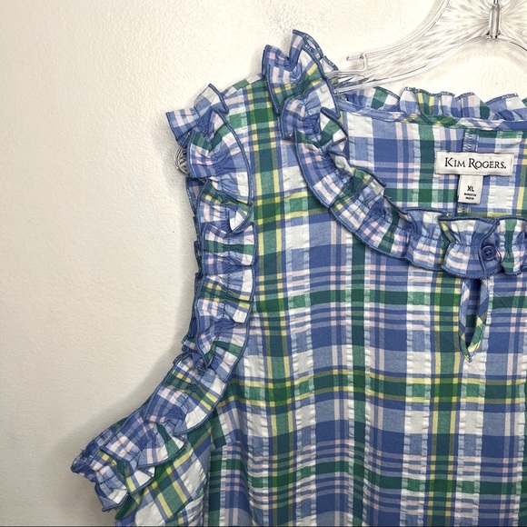 KIM ROGERS Sleeveless Seersucker Ruffled Shift Dress - Picture 4 of 16